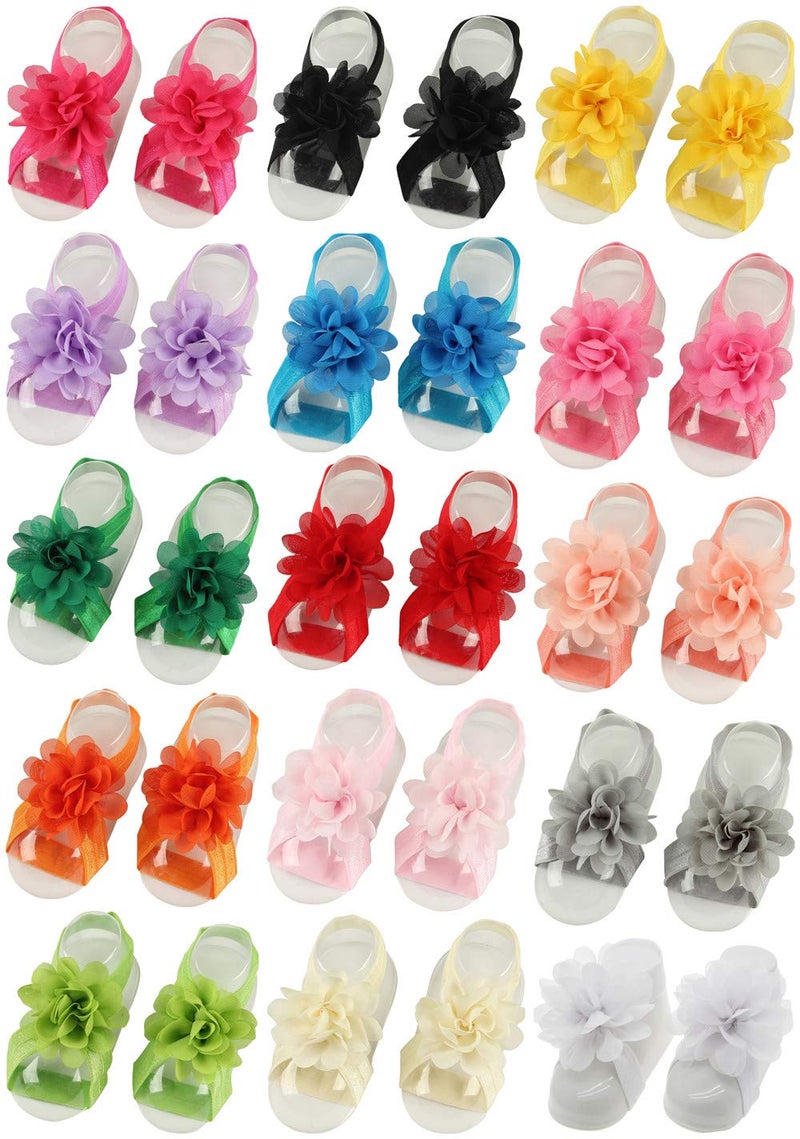 Toptim Baby Girl's Barefoot Sandals Flower for Newborn Toddlers (0-3T) (Chiffon Flowers of 15) - Image 1